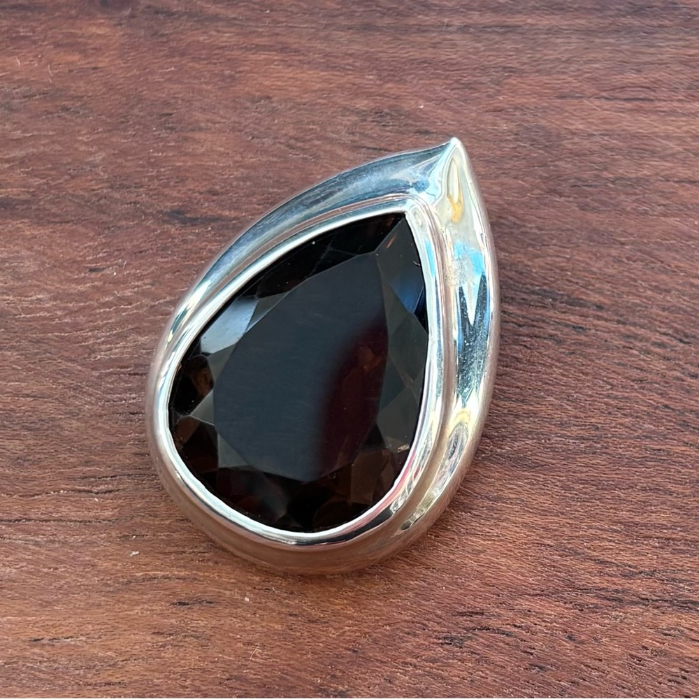 Chunky Sterling Silver and Smokey Quartz Teardrop Pendant